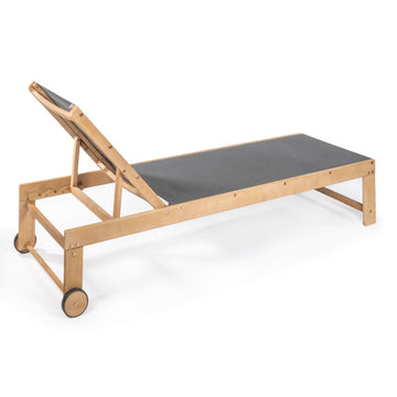 Trabuco Coastal Modern Acacia Wood Mesh 3-Position Outdoor Chaise Lounge Set with Side Table - JONATHAN Y